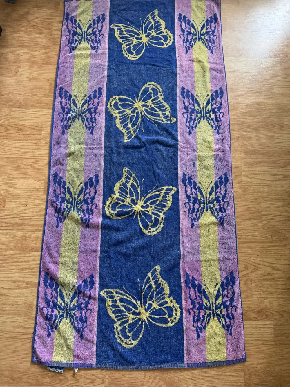 Vtg 80s Cecil Saydah Karen Allen Butterfly Beach Towel Body Sheet Reversible